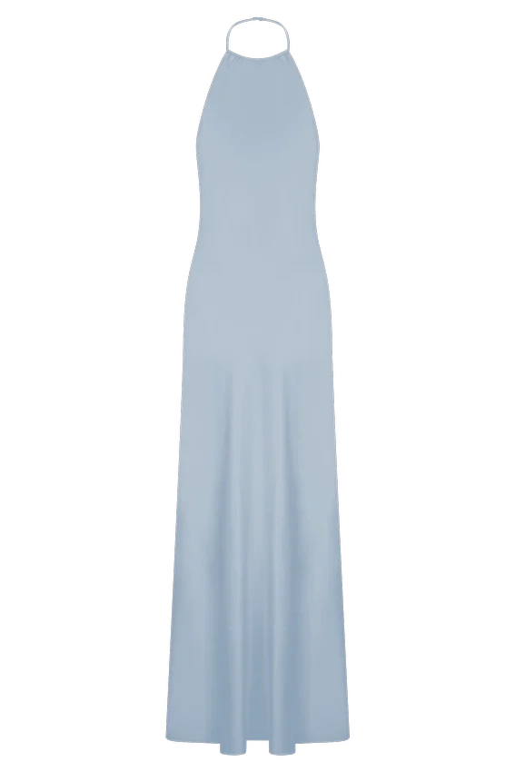Bella Satin Halter Maxi Dress – Frosted Blue Bella Satin Halter Maxi Dress – Frosted Blue