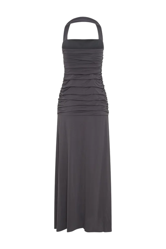 Bentley Peached Jersey Halter Maxi Dress – Charcoal Bentley Peached Jersey Halter Maxi Dress – Charcoal