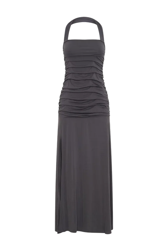 Bentley Peached Jersey Halter Maxi Dress – Charcoal Bentley Peached Jersey Halter Maxi Dress – Charcoal