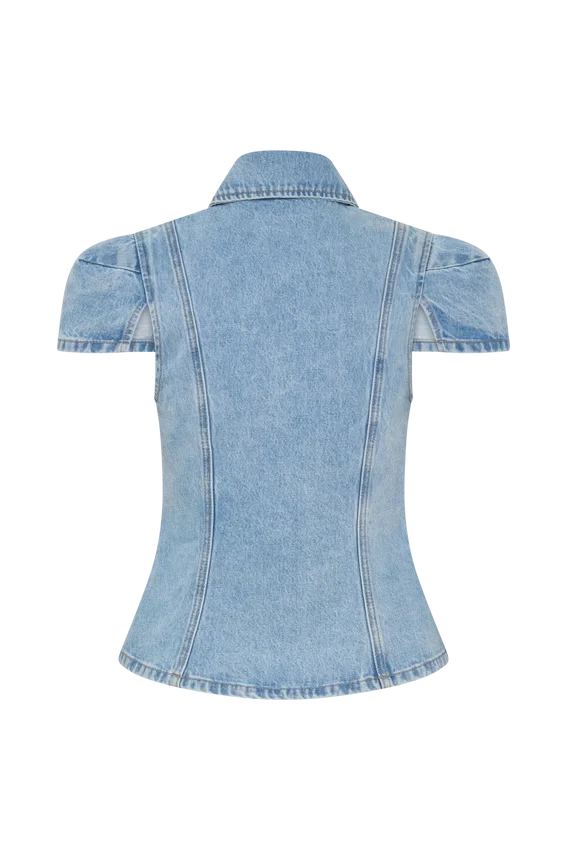 Bently Short Sleeve Denim Top – Washed Light Blue Bently Short Sleeve Denim Top – Washed Light Blue