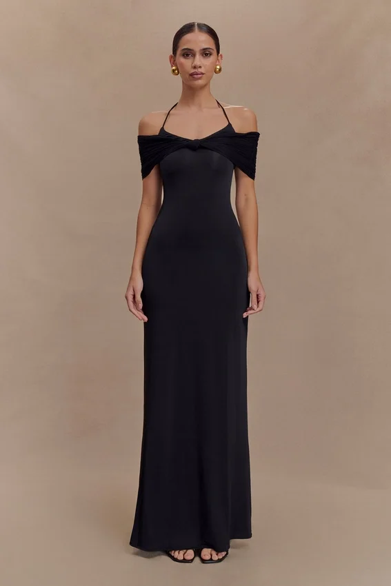 Bernadina Mesh And Slinky Halter Maxi Dress – Black Bernadina Mesh And Slinky Halter Maxi Dress – Black
