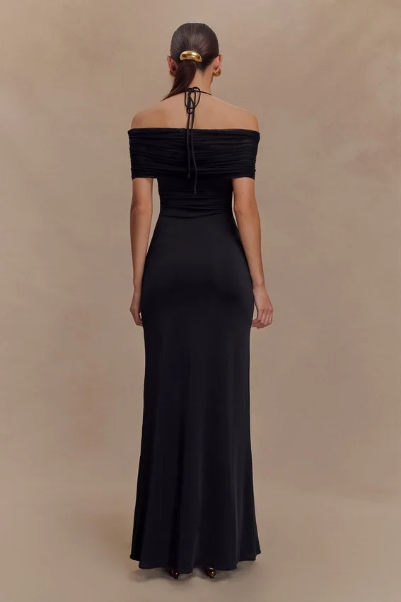 Bernadina Mesh And Slinky Halter Maxi Dress – Black Bernadina Mesh And Slinky Halter Maxi Dress – Black