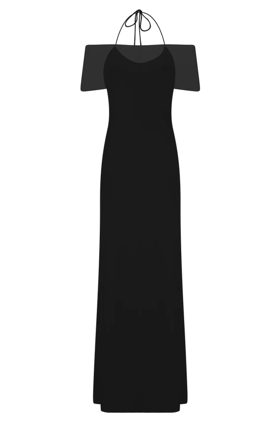 Bernadina Mesh And Slinky Halter Maxi Dress – Black Bernadina Mesh And Slinky Halter Maxi Dress – Black