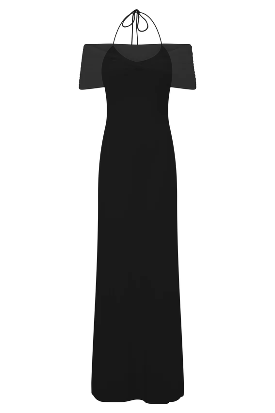 Bernadina Mesh And Slinky Halter Maxi Dress – Black Bernadina Mesh And Slinky Halter Maxi Dress – Black