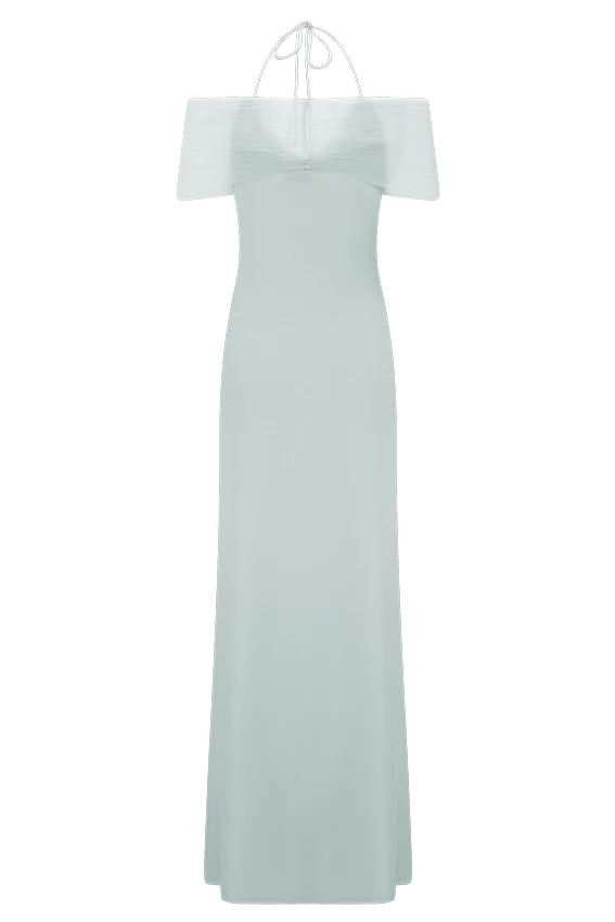 Bernadina Mesh And Slinky Halter Maxi Dress – Pale Blue Bernadina Mesh And Slinky Halter Maxi Dress – Pale Blue