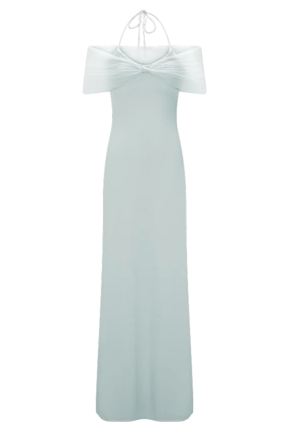 Bernadina Mesh And Slinky Halter Maxi Dress – Pale Blue Bernadina Mesh And Slinky Halter Maxi Dress – Pale Blue
