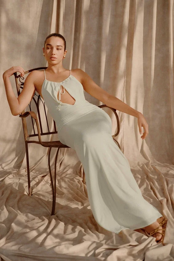Beryl Slinky Maxi Dress With Pearls – Ivory Beryl Slinky Maxi Dress With Pearls – Ivory