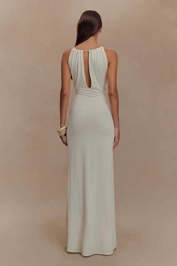 Beryl Slinky Maxi Dress With Pearls – Ivory Beryl Slinky Maxi Dress With Pearls – Ivory