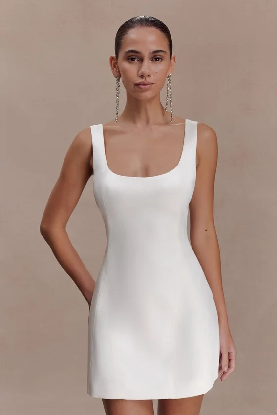 Beth Satin Mini Dress – White Beth Satin Mini Dress – White