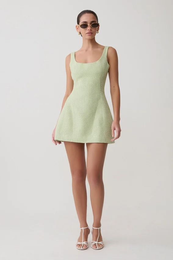 Beth Tweed Mini Dress – Pastel Green Beth Tweed Mini Dress – Pastel Green