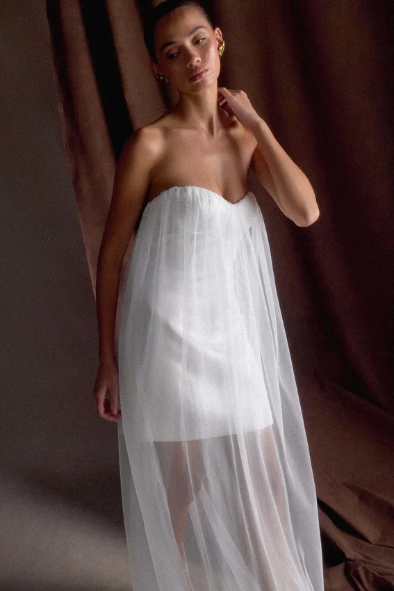 Bettany Chiffon Strapless Maxi Dress – White Bettany Chiffon Strapless Maxi Dress – White