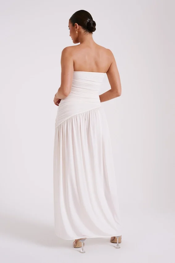 Bex Strapless Slinky Maxi Dress With Split – Ivory Bex Strapless Slinky Maxi Dress With Split – Ivory