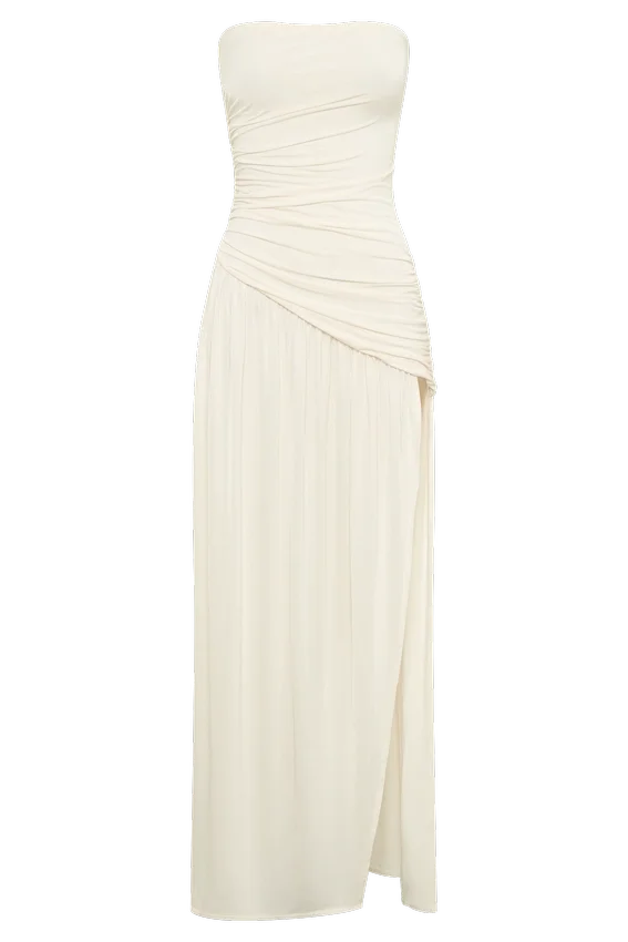 Bex Strapless Slinky Maxi Dress With Split – Ivory Bex Strapless Slinky Maxi Dress With Split – Ivory
