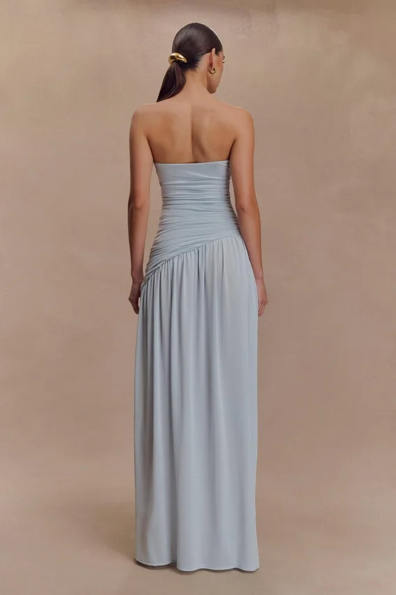Bex Strapless Slinky Maxi Dress With Split – Pale Blue Bex Strapless Slinky Maxi Dress With Split – Pale Blue