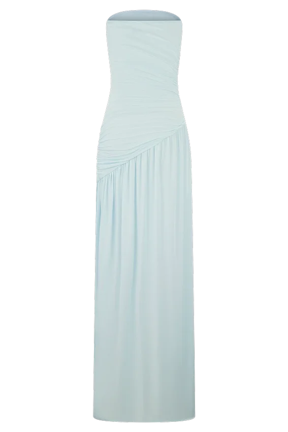 Bex Strapless Slinky Maxi Dress With Split – Pale Blue Bex Strapless Slinky Maxi Dress With Split – Pale Blue