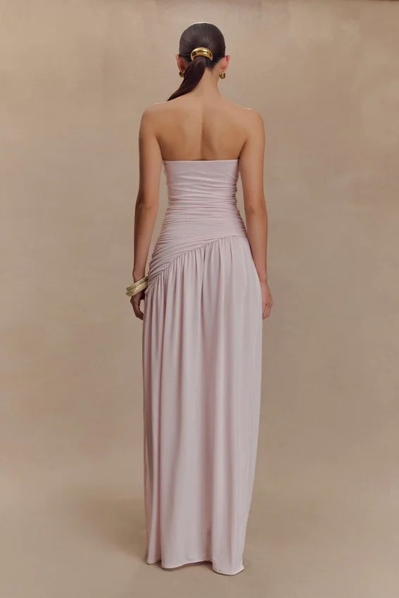 Bex Strapless Slinky Maxi Dress With Split – Pale Pink Bex Strapless Slinky Maxi Dress With Split – Pale Pink