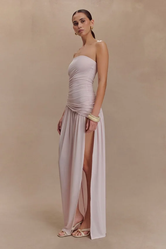 Bex Strapless Slinky Maxi Dress With Split – Pale Pink Bex Strapless Slinky Maxi Dress With Split – Pale Pink