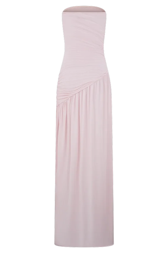 Bex Strapless Slinky Maxi Dress With Split – Pale Pink Bex Strapless Slinky Maxi Dress With Split – Pale Pink