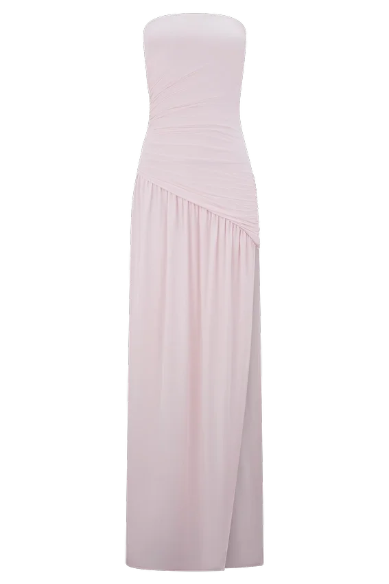 Bex Strapless Slinky Maxi Dress With Split – Pale Pink Bex Strapless Slinky Maxi Dress With Split – Pale Pink