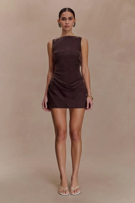 Bexley Draped Mini Dress – Dark Chocolate Bexley Draped Mini Dress – Dark Chocolate