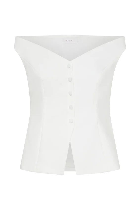 Billie Off Shoulder Sleeveless Button Top – White Billie Off Shoulder Sleeveless Button Top – White