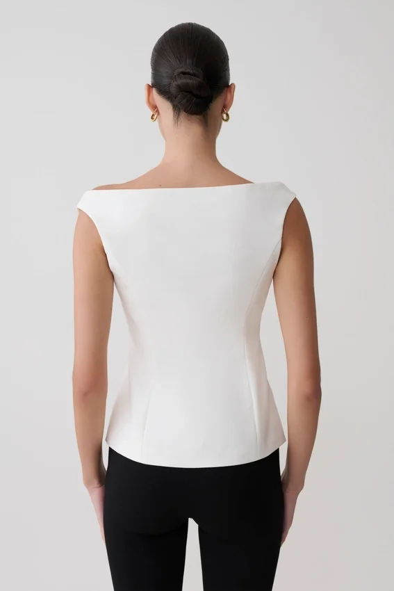 Billie Off Shoulder Sleeveless Button Top – White Billie Off Shoulder Sleeveless Button Top – White