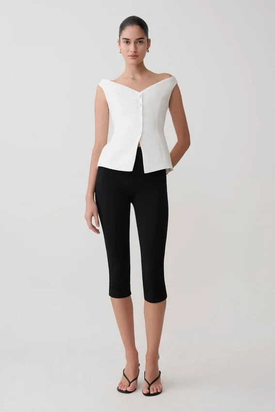 Billie Off Shoulder Sleeveless Button Top – White Billie Off Shoulder Sleeveless Button Top – White
