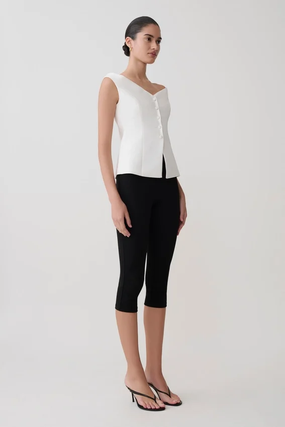 Billie Off Shoulder Sleeveless Button Top – White Billie Off Shoulder Sleeveless Button Top – White