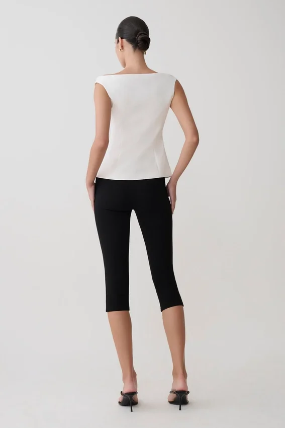 Billie Off Shoulder Sleeveless Button Top – White Billie Off Shoulder Sleeveless Button Top – White