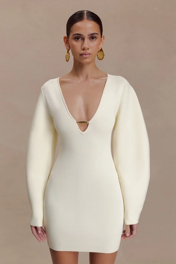 Billy Balloon Sleeve Knit Mini Dress – Ivory Billy Balloon Sleeve Knit Mini Dress – Ivory