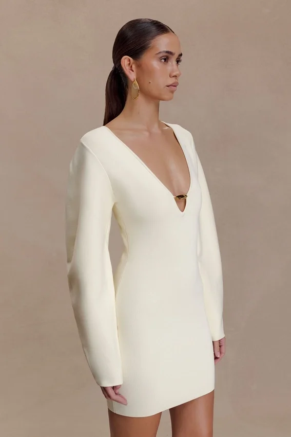 Billy Balloon Sleeve Knit Mini Dress – Ivory Billy Balloon Sleeve Knit Mini Dress – Ivory