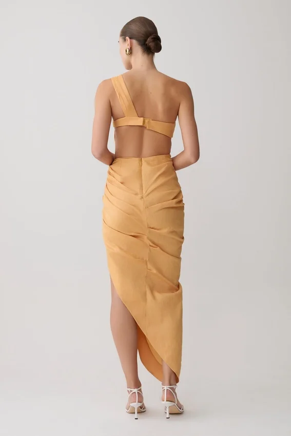 Birgit Linen Midi Dress With Hardware – Deep Peach Birgit Linen Midi Dress With Hardware – Deep Peach