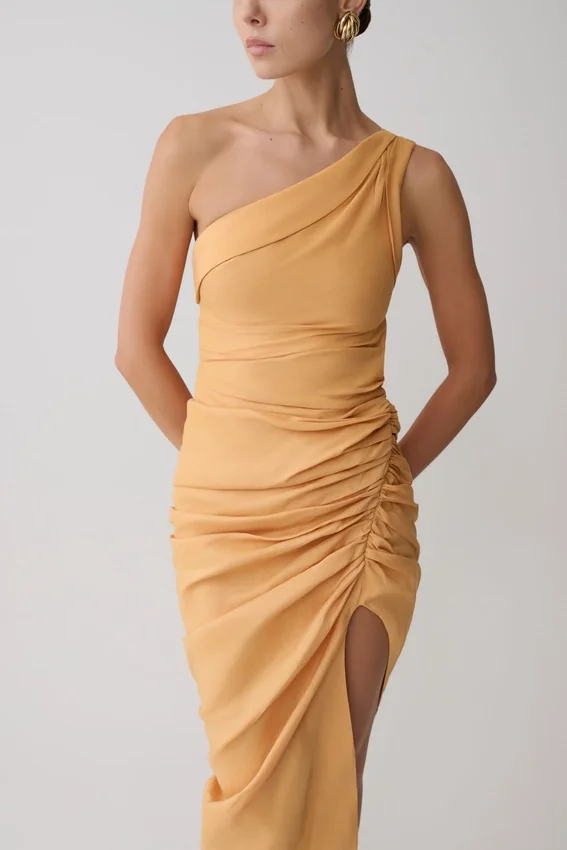 Birgit Linen Midi Dress With Hardware – Deep Peach Birgit Linen Midi Dress With Hardware – Deep Peach