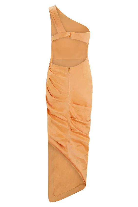 Birgit Linen Midi Dress With Hardware – Deep Peach Birgit Linen Midi Dress With Hardware – Deep Peach