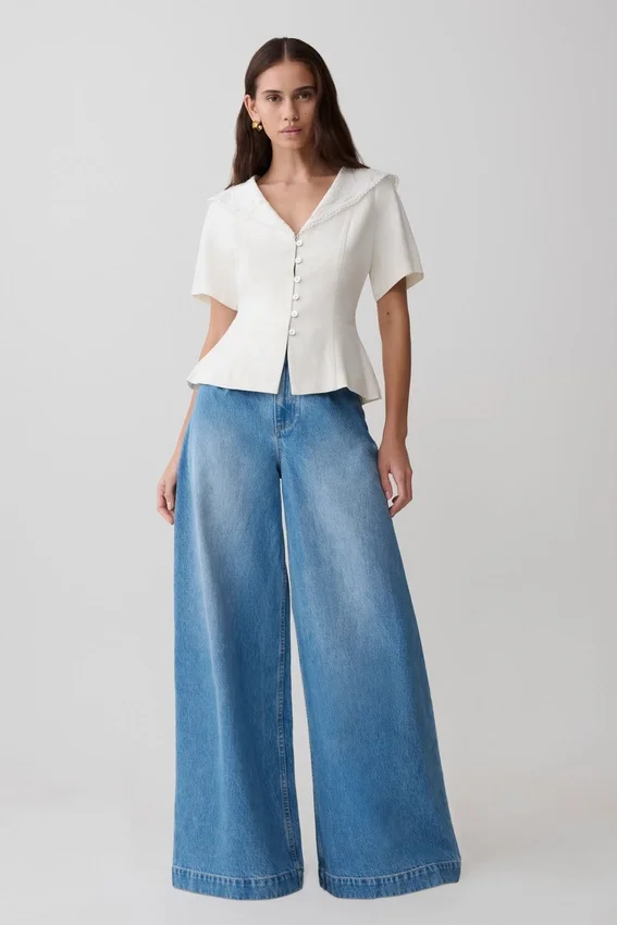 Bobby Oversized Jean With Front Pleat – Summer Blue Bobby Oversized Jean With Front Pleat – Summer Blue