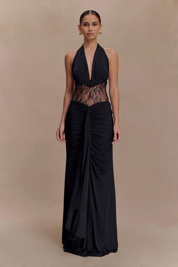Bonnie Slinky And Lace Maxi Dress – Black Bonnie Slinky And Lace Maxi Dress – Black