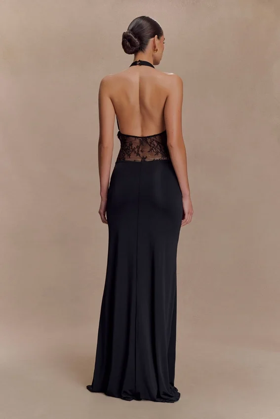 Bonnie Slinky And Lace Maxi Dress – Black Bonnie Slinky And Lace Maxi Dress – Black