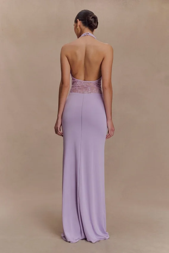 Bonnie Slinky And Lace Maxi Dress – Lilac Bonnie Slinky And Lace Maxi Dress – Lilac
