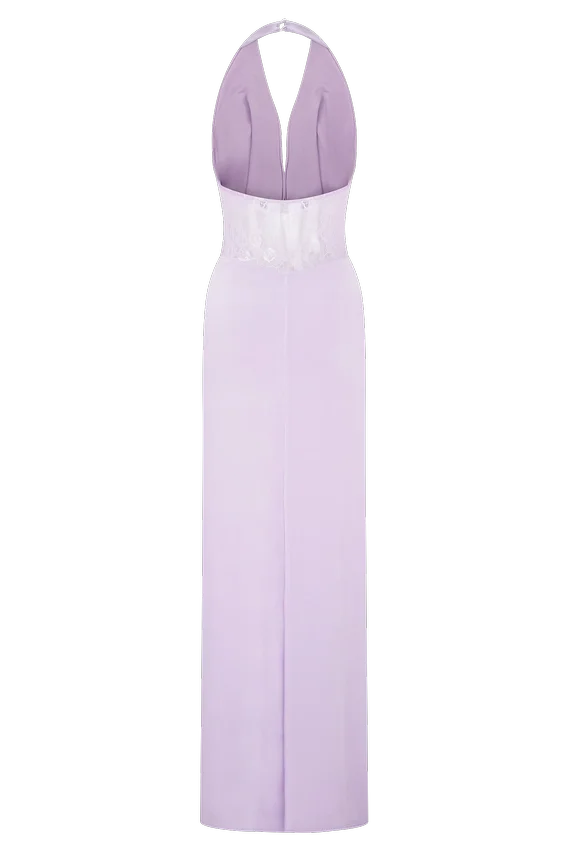 Bonnie Slinky And Lace Maxi Dress – Lilac Bonnie Slinky And Lace Maxi Dress – Lilac