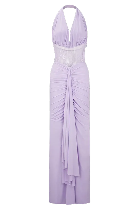 Bonnie Slinky And Lace Maxi Dress – Lilac Bonnie Slinky And Lace Maxi Dress – Lilac