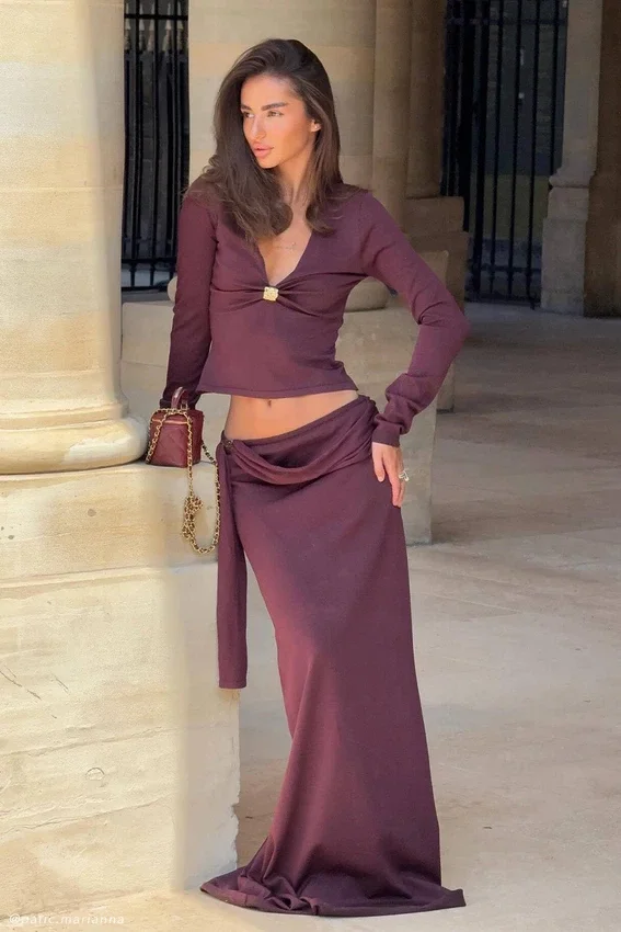 Bowie Low Rise Knit Maxi Skirt – Dark Chocolate Bowie Low Rise Knit Maxi Skirt – Dark Chocolate