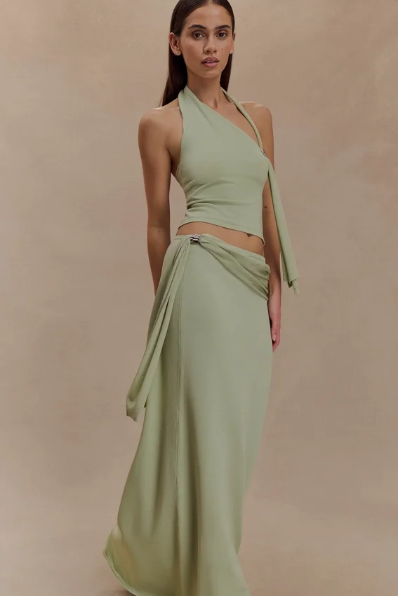 Bowie Low Rise Knit Maxi Skirt – Pastel Green Bowie Low Rise Knit Maxi Skirt – Pastel Green