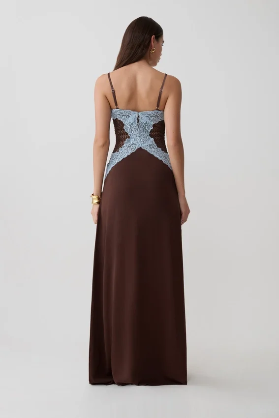 Bray Knit & Lace Maxi Dress – Chocolate/Blue Bray Knit & Lace Maxi Dress – Chocolate/Blue