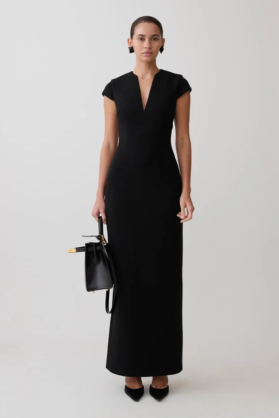 Briella V Neck Suiting Maxi Dress – Black Briella V Neck Suiting Maxi Dress – Black