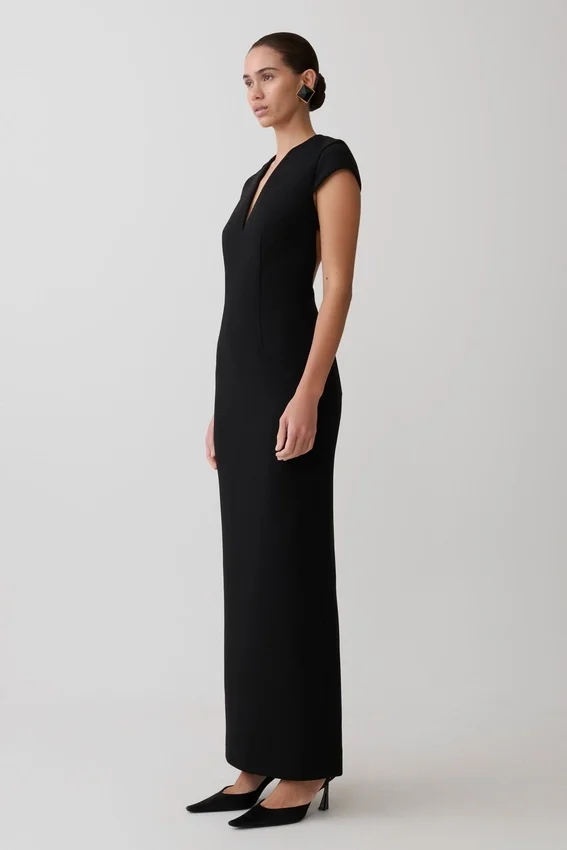 Briella V Neck Suiting Maxi Dress – Black Briella V Neck Suiting Maxi Dress – Black
