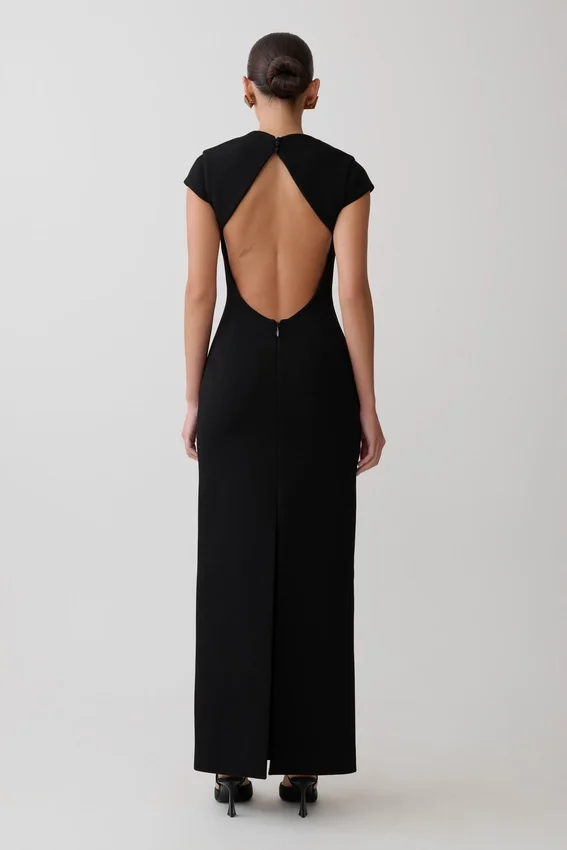 Briella V Neck Suiting Maxi Dress – Black Briella V Neck Suiting Maxi Dress – Black