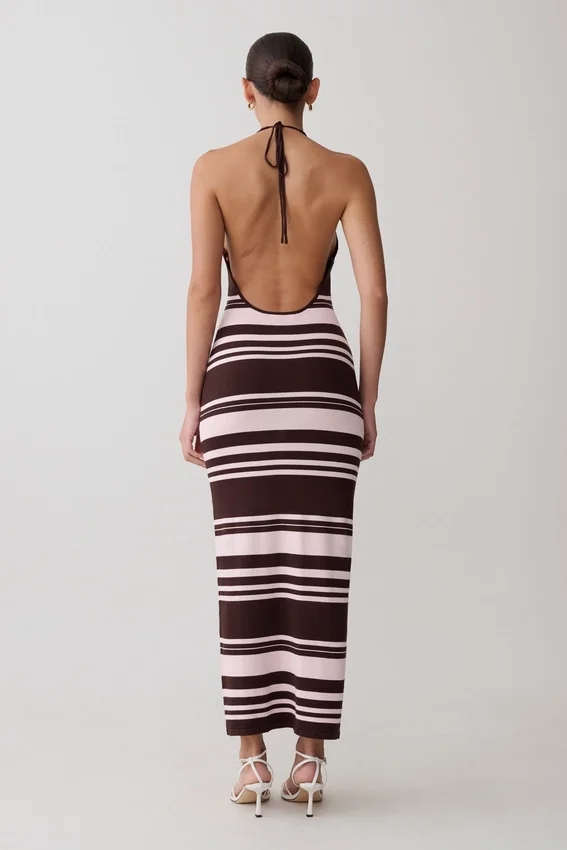 Brienne Stripe Midi Dress – Pink/Chocolate Brienne Stripe Midi Dress – Pink/Chocolate