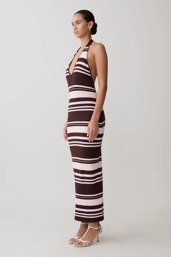 Brienne Stripe Midi Dress – Pink/Chocolate Brienne Stripe Midi Dress – Pink/Chocolate