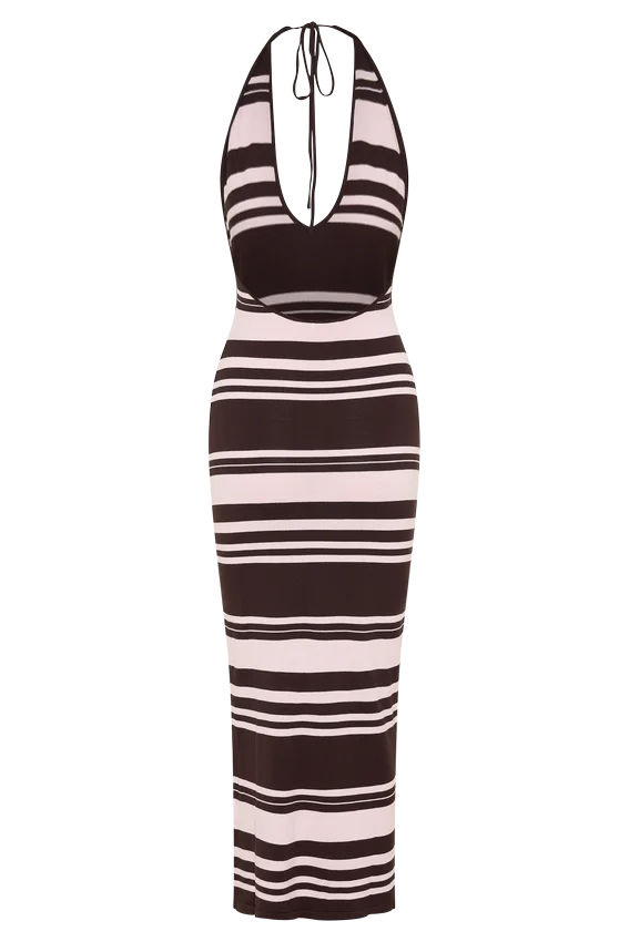 Brienne Stripe Midi Dress – Pink/Chocolate Brienne Stripe Midi Dress – Pink/Chocolate