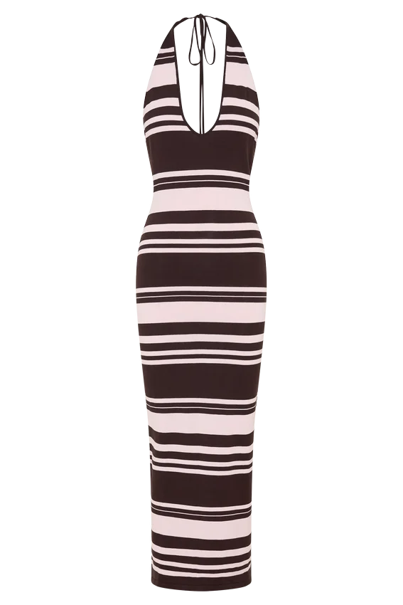 Brienne Stripe Midi Dress – Pink/Chocolate Brienne Stripe Midi Dress – Pink/Chocolate